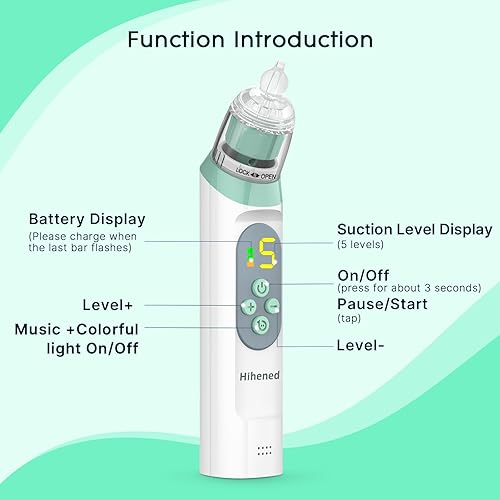 Miniatura 7 de Aspirador nasal eléctrico para bebé, aspirador de nariz para niños pequeños, chupón de nariz impermeable para bebé, limpiador de nariz con 3 puntas