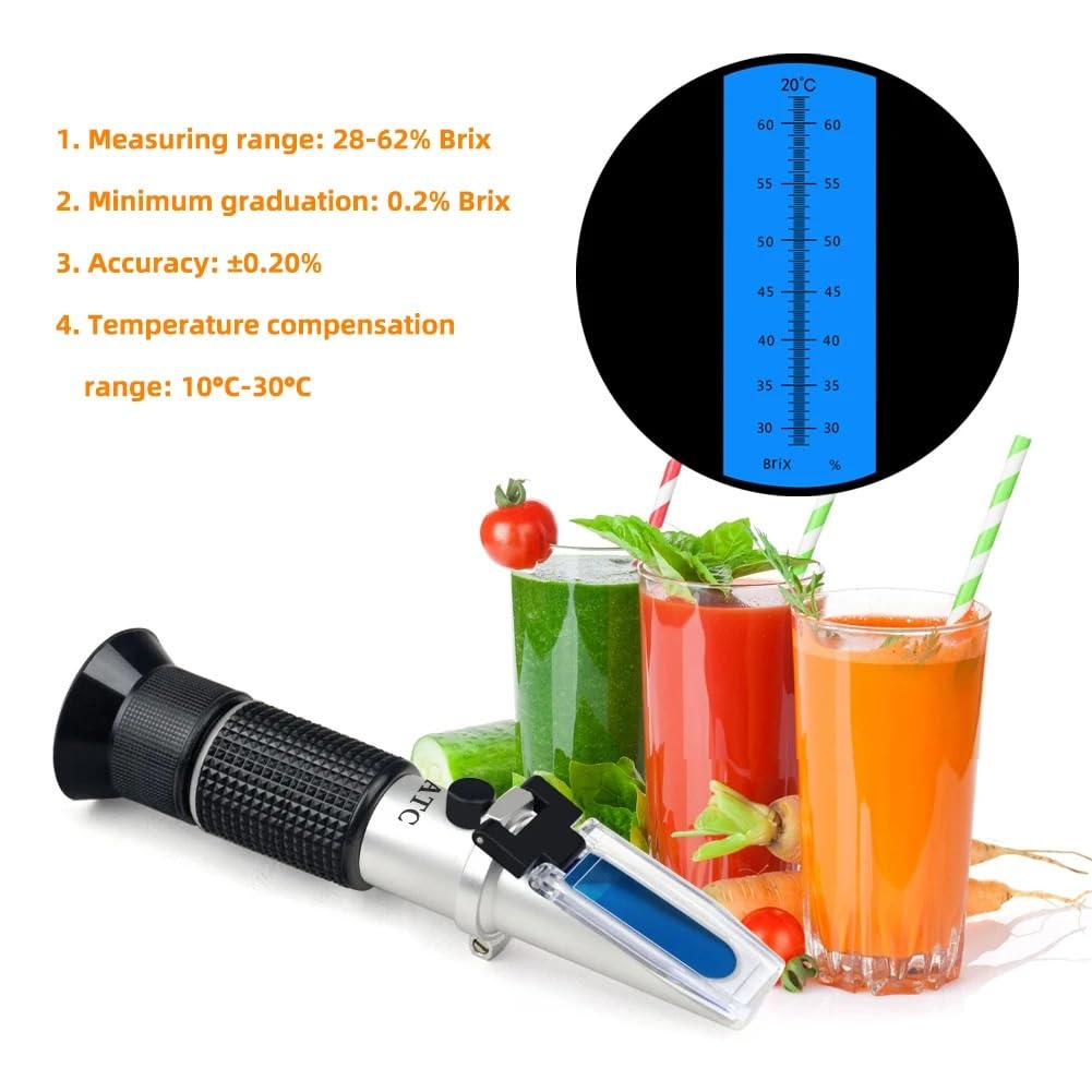 Réfractomètre Brix 28-62% avec testeur de Sucre ATC for jus de Fruits et Miel