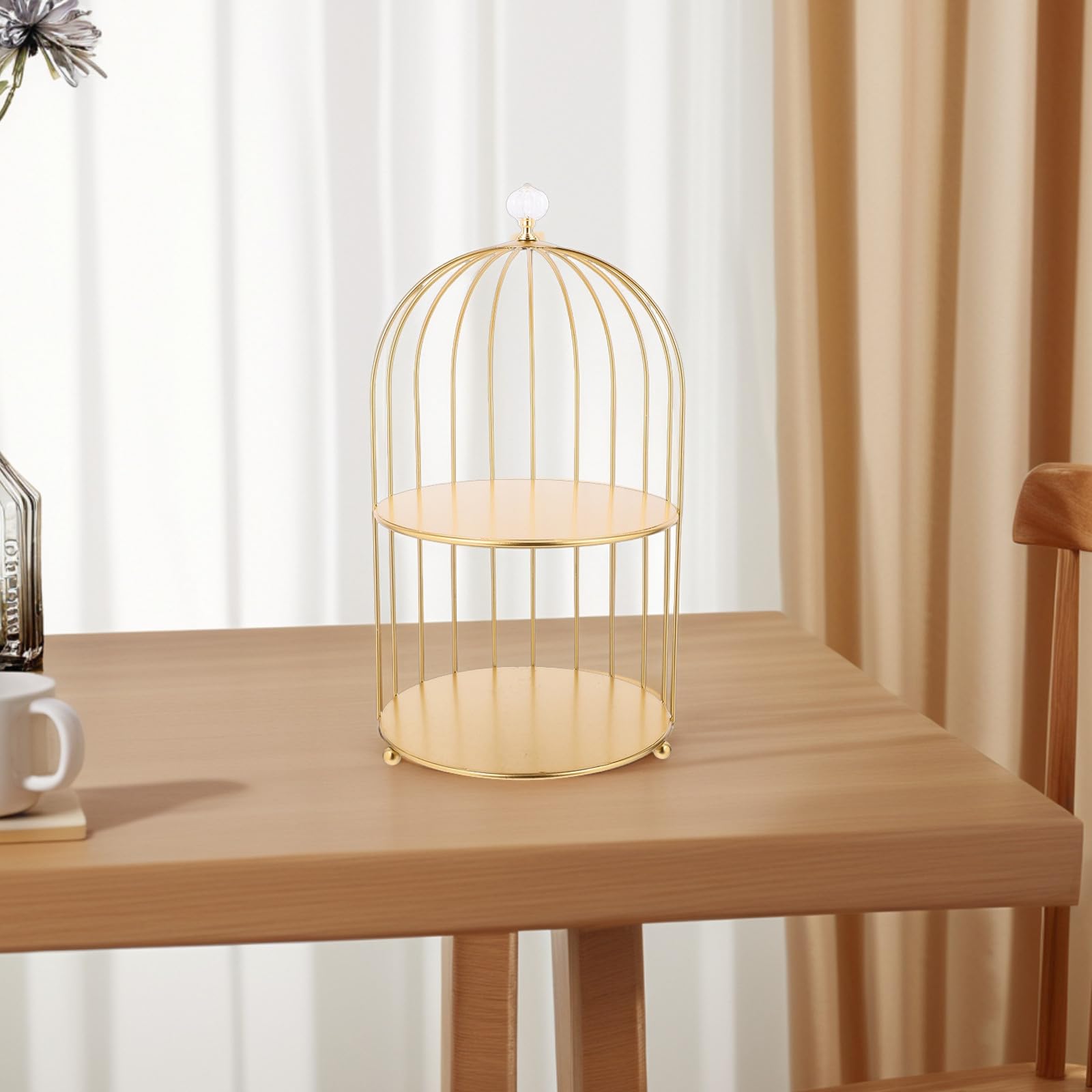 Vintage Vogelkäfig Kuchenständer aus Eisen 2 stöckig Goldfarbener Stabiler und Eleganter Dessertständer für Cupcakes bei Hochzeiten und Events
