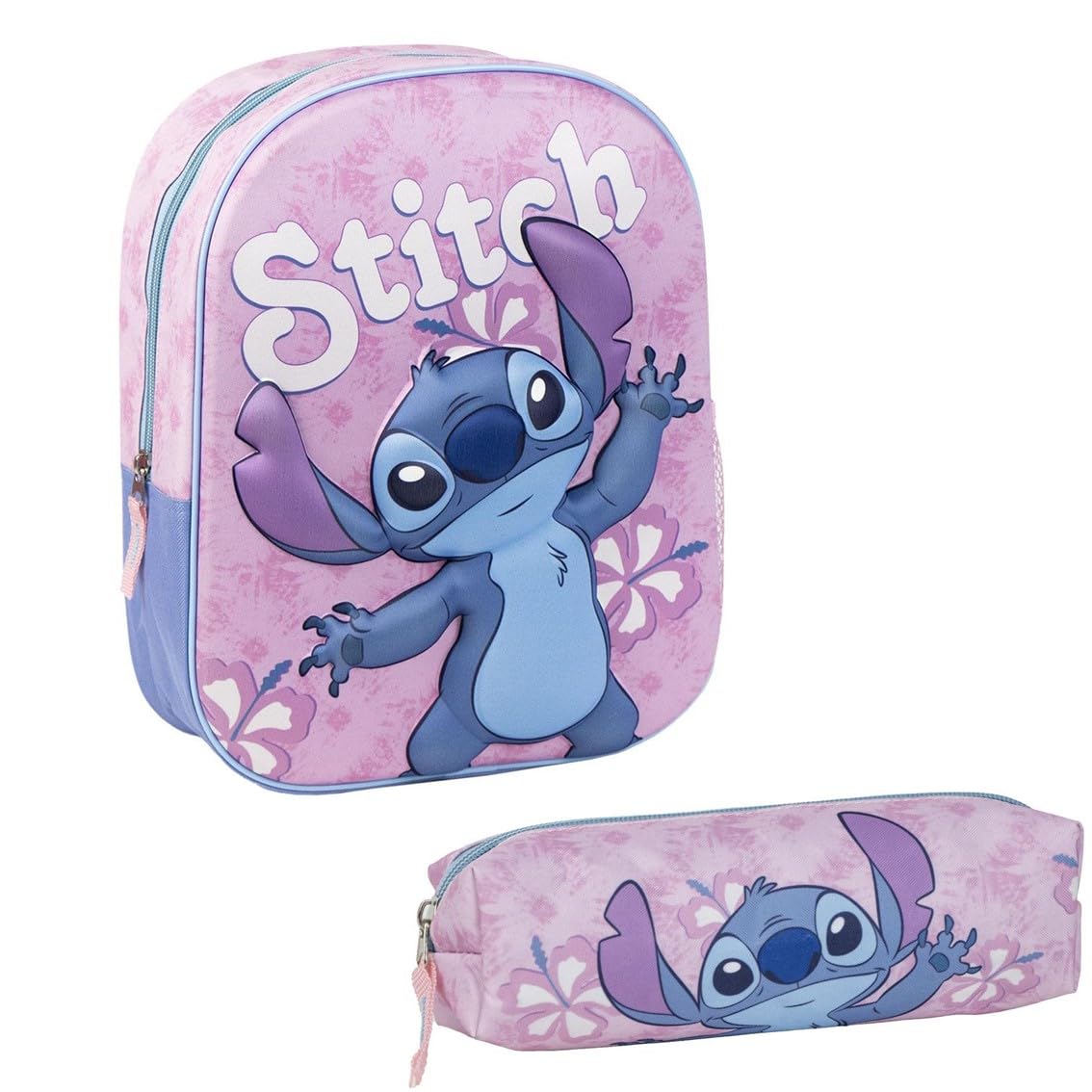 CERDÁ LIFE'S LITTLE MOMENTS - Mochila Infantil 3D y Estuche Portatodo de Stitch - Rosa - Todo lo Necesario para la Vuelta al Cole - Producto Original