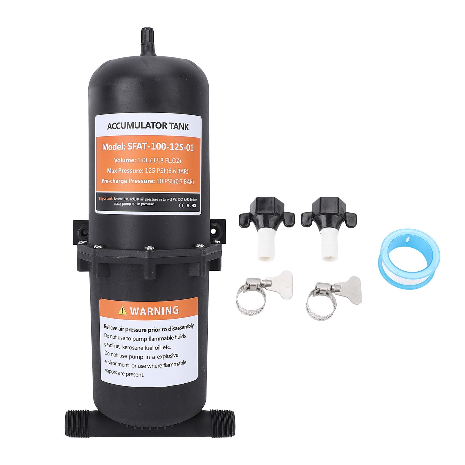 RV-accumulatortank, Voordruk 10PSI 1L 125PSI Maximale Druktank voor
