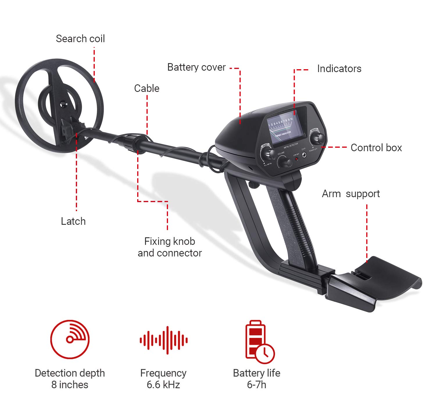 CosyInSofa Metal Detector-Professional Regolabile Metal Finder Leggero cercatore d'oro Bobina di Ricerca Impermeabile