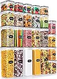 24 Pack Airtight Food Storage Container Set - Wildone BPA Free Plastic Kitchen and Pantry Organization Canisters with Durable Lids, Ideal for Cereal, Flour & Sugar - 40 Labels, Marker Set