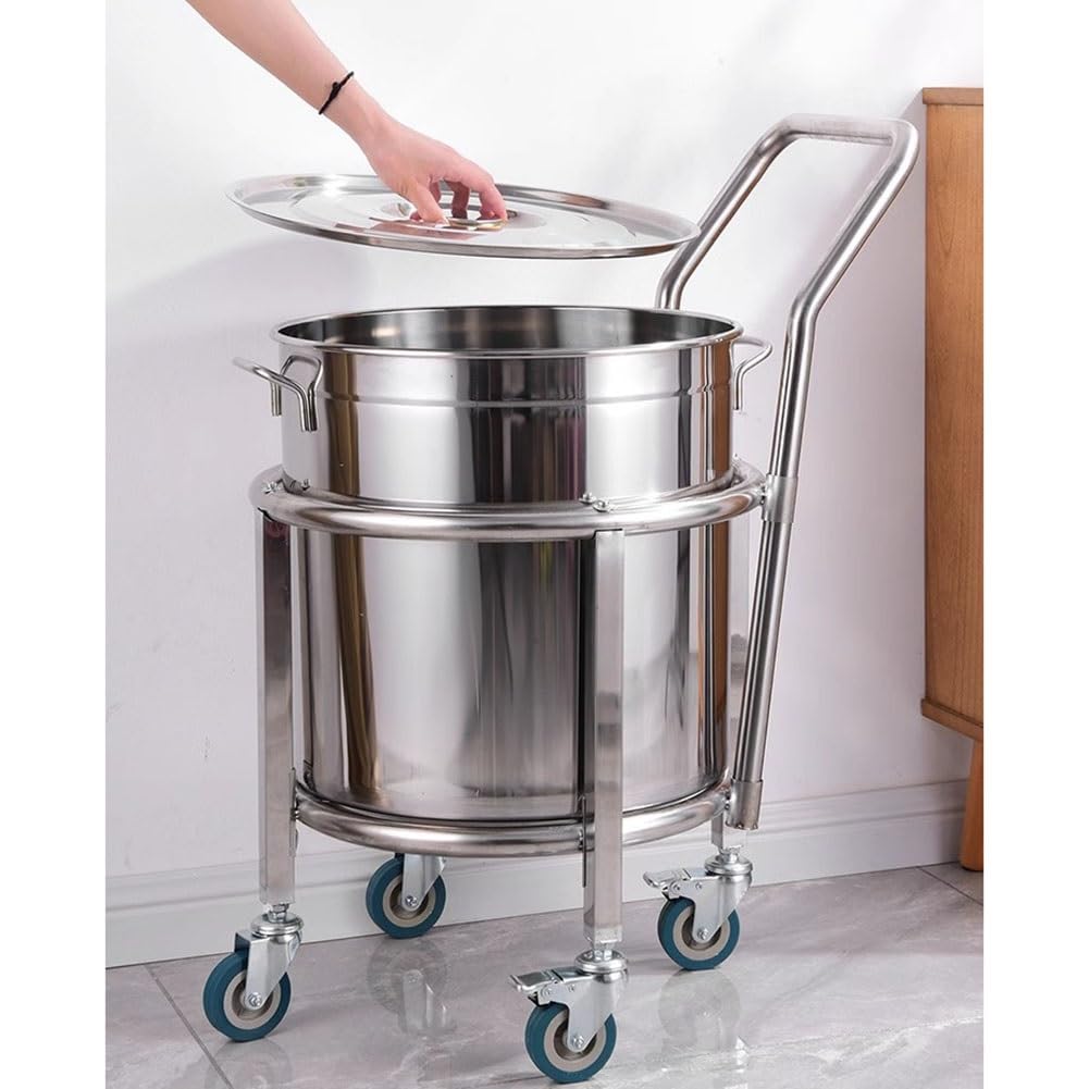 Carro de Acero Inoxidable con Soporte para Olla, Carrito móvil para Sopa con Ruedas para Restaurante, Cantina, barriles de Almacenamiento en Movimiento, Cubo de Leche (Color: Plata, tamaño: 35 cm)