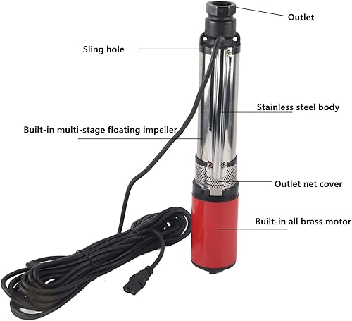 Miniatura 3 de DC DeepWell Bomba, bomba de agua solar de gran flujo batería de elevación de alto motor de latón solar impulsor flotante S455 DC48V