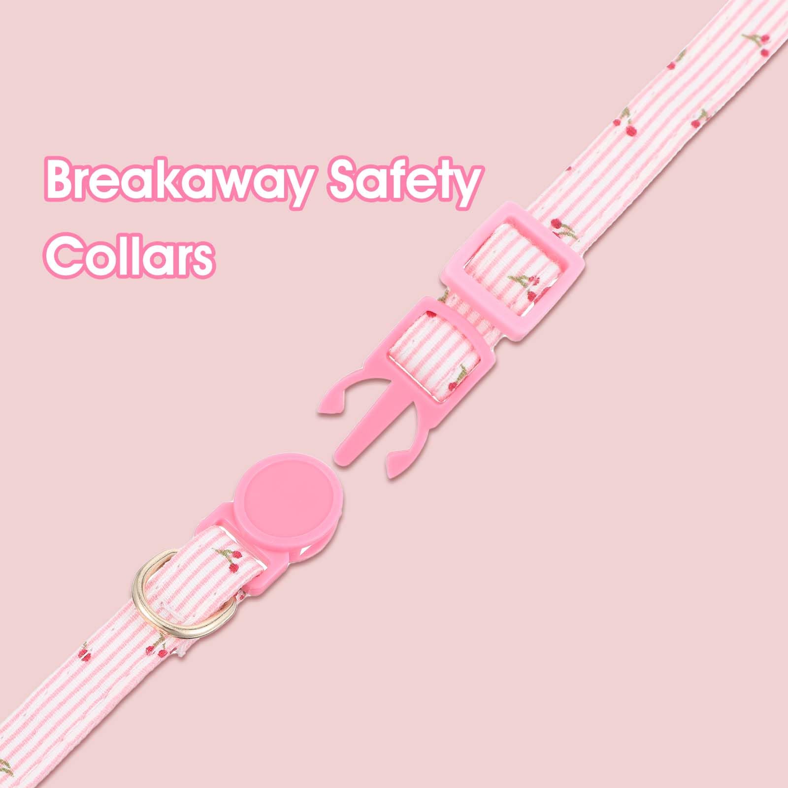 2 Pack Kitten Collar Cotton Breakaway Cat Collars Bell Pink Cat Collar with Bells Pendant - Image 4
