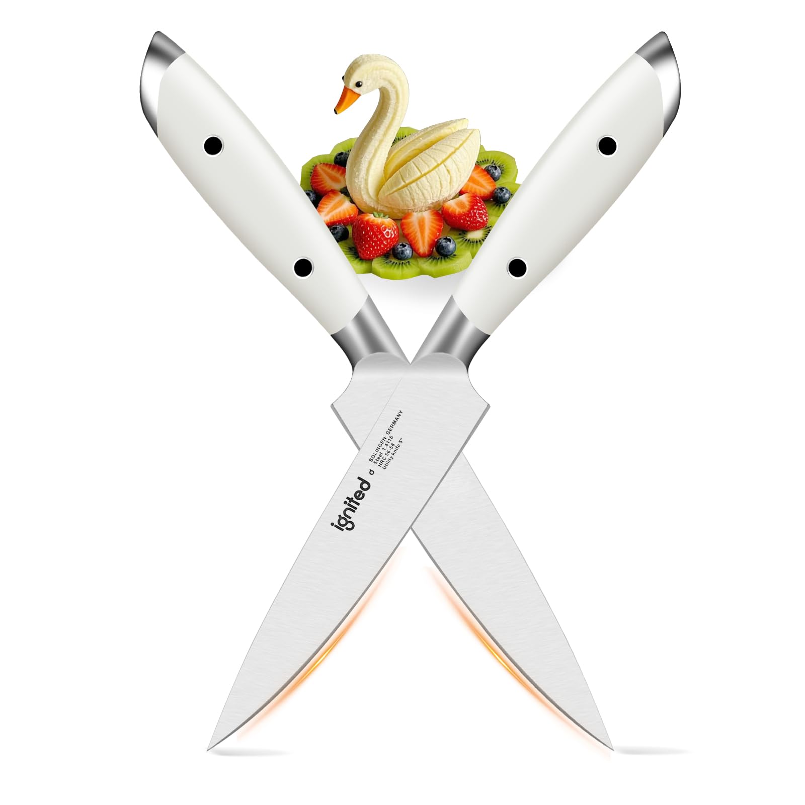 IGNITED CUTLERY 5 inch Paring Knife, German 1.4116 Stainless Steel Fruit Vegetable Peeling Knives, Ivory White Handle, Razor Sharp Small Kitchen Knife with Gift Box
