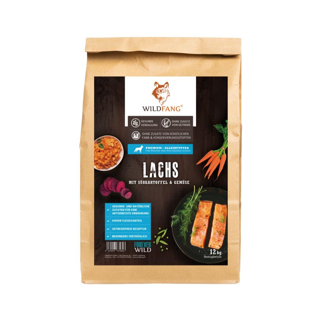 Wildfang® Trockenfutter für Hunde 6kg – Premium Hundetrockenfutter mit Lachs, Getreidefrei & glutenfrei, mit natürlichen Zutaten, ohne Zuckerzusatz, Welpenfutter trocken für Hunde – 1er Pack