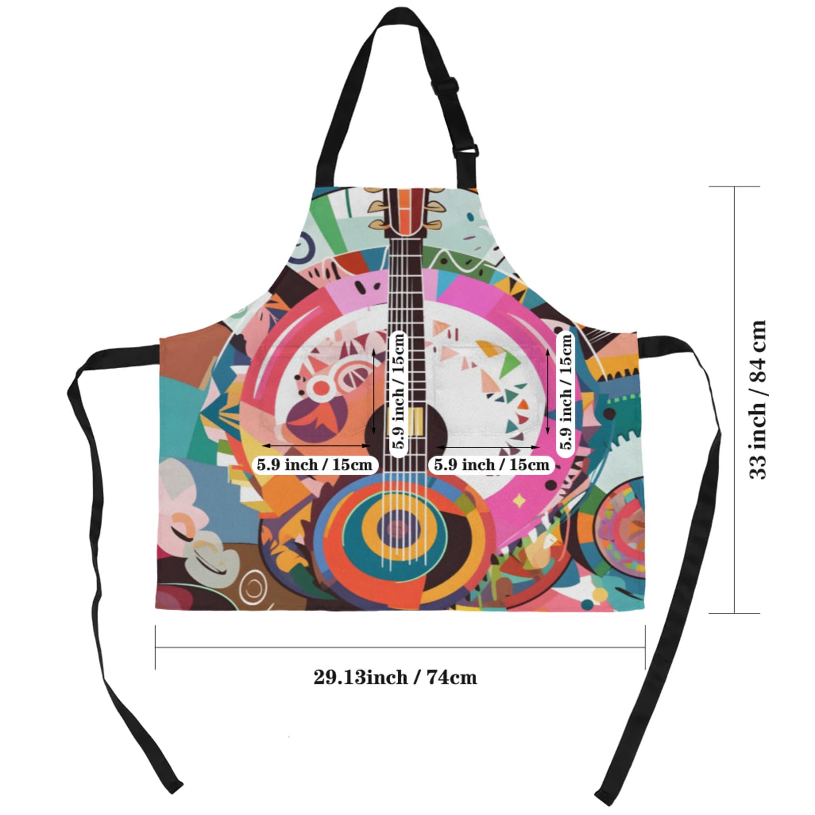 Aglebo Abstract Guitar Notation Chef Apron with Pockets Adjustable Shoulder Strap Waterproof Cooking Apron for Kitchen Baking Gardening Pottery Painting