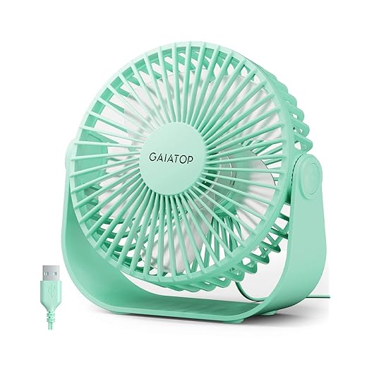 Gaiatop USB Desk Fan, 3 Speeds Strong Airflow, 5.5 Inch Portable 90° Rotate Quiet Cooling, Small Personal Table Fans for Bedroom Home Office Travel Green