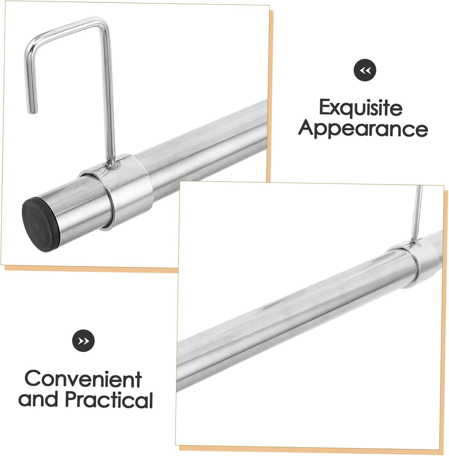 Retractable Stainless Steel Clothes Rod with Hooks, 40cm Extendable Pull-out Closet and Balcony Hanging Rail for Laundry and Wardrobe Organization