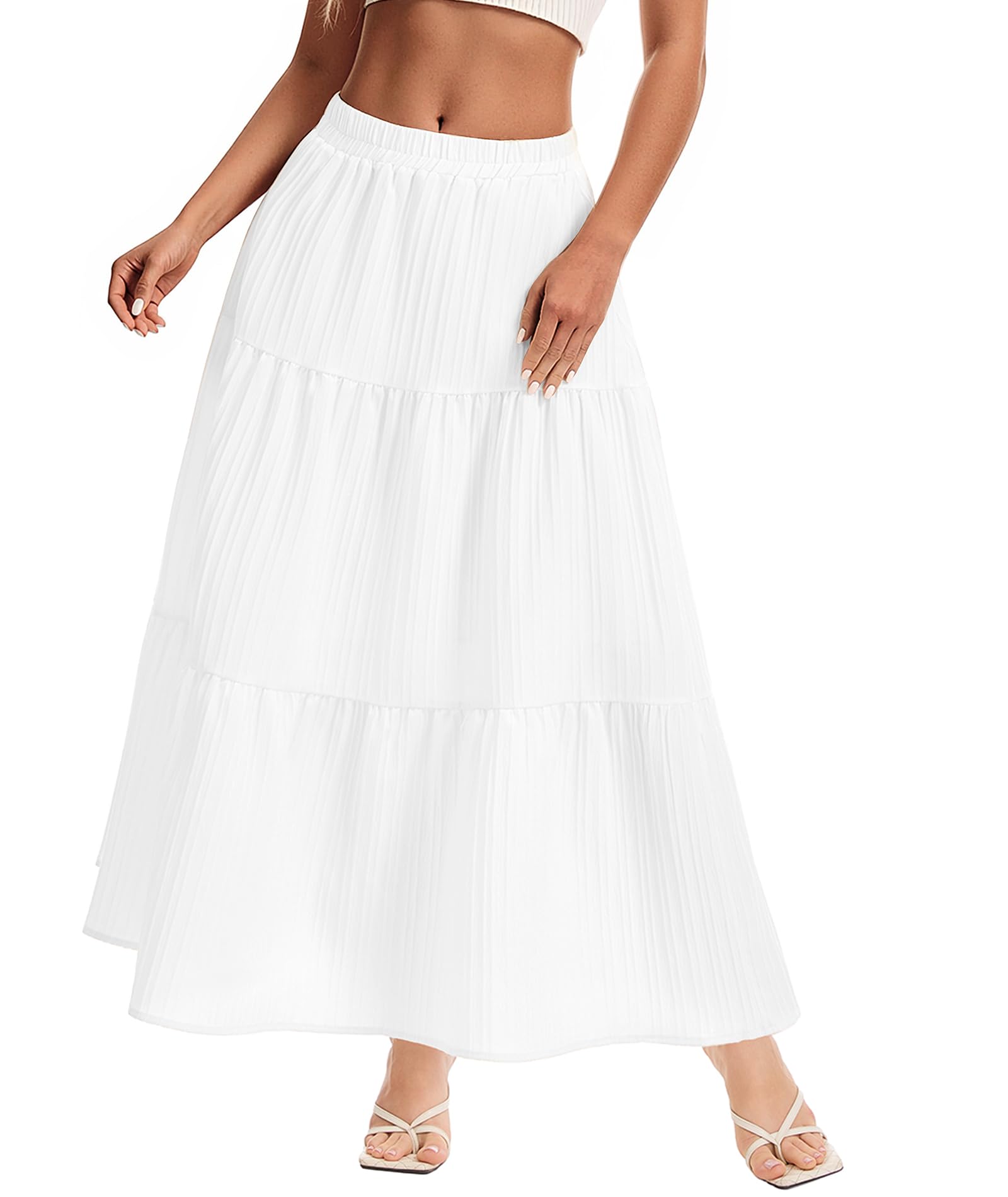 Womens Maxi Skirt Boho Long Flowy Skirts Trendy Summer 2026 Tiered Ruffle Skirt A Line Casual Beach Vacation