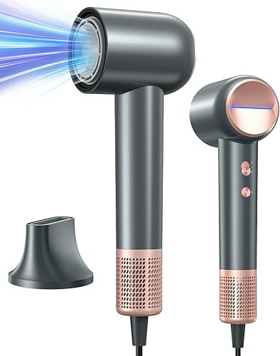 Secador de pelo, 130000 RMP de alta velocidad sin escobillas para secado rápido, 500 millones de secador de pelo iónico negativo con boquilla para