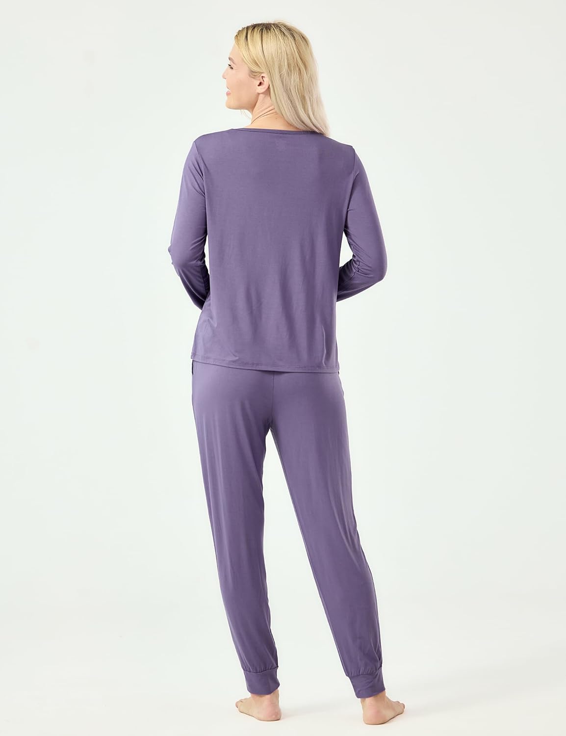 GYS Bamboo Viscose Sleep Sets for Women Long Sleeve Crew Neck Pajama Sets with Pockets - Image 2