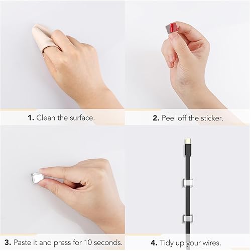 Miniatura 6 de AGPTEK Clips de cable Ethernet, 100 clips adhesivos para cables, clips de cable plano, gestión de soportes pequeños para pared del hogar,