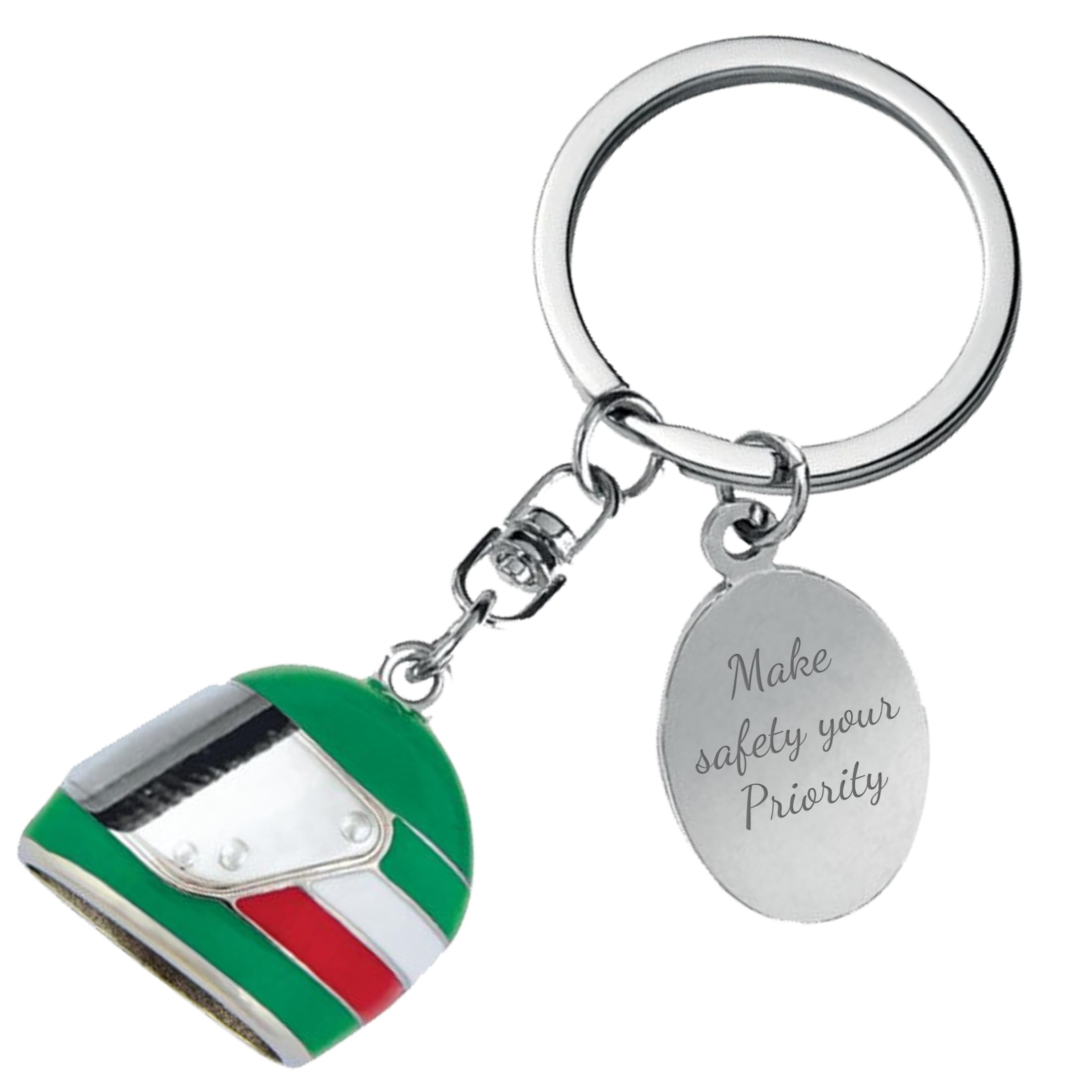 Personalised Green, White, Red Italy Colours Motorbike/Motorcycle Helmet Keyring | Unique Gift for Bikers, New Drivers, Men and Women | Cool Keychain Accessories for Superbike, Mopeds, Keys and Bag