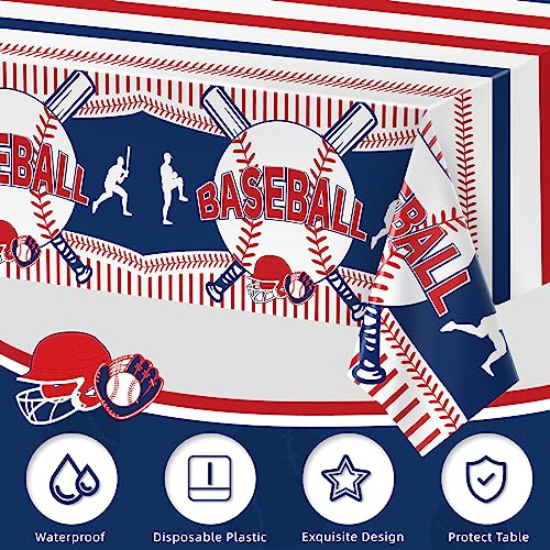 Image of Miucat 3pcs Baseball Tablecloth - Table Cover & Party Decorations - Disposable Plastic Tablecloth - Rectangle for Baseball Games & Sports Birthday Decorations