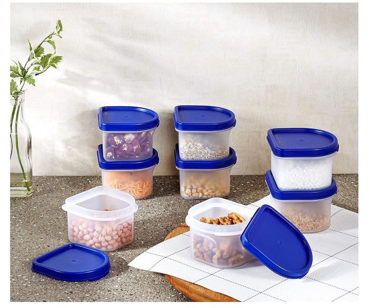 Image of Amazon Brand - Solimo Modular Plastic Storage Containers with Lid, 250ml Blue