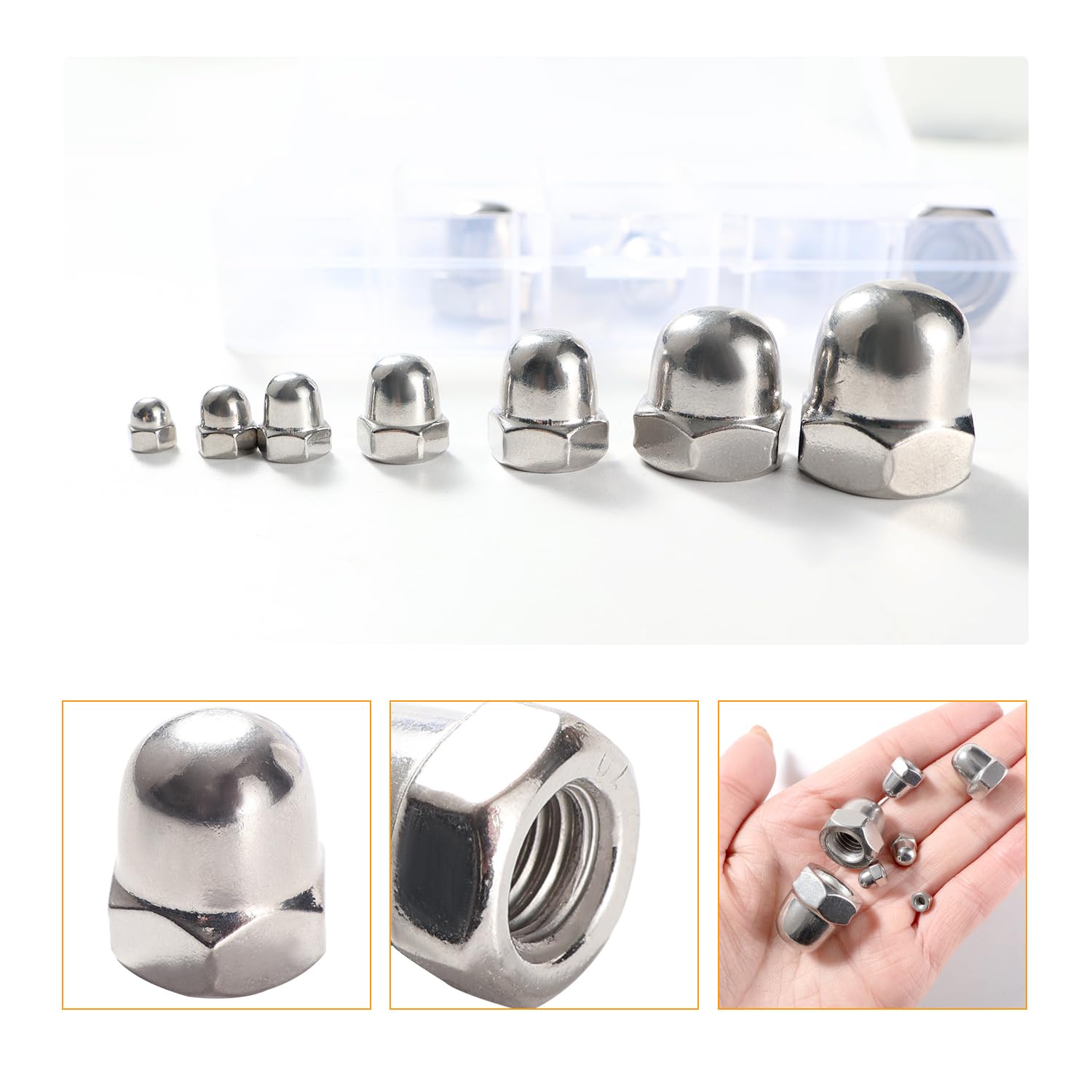 Hutmuttern-Set 115-teilig: M3-M12 Edelstahl 304, Metrisches Feingewinde