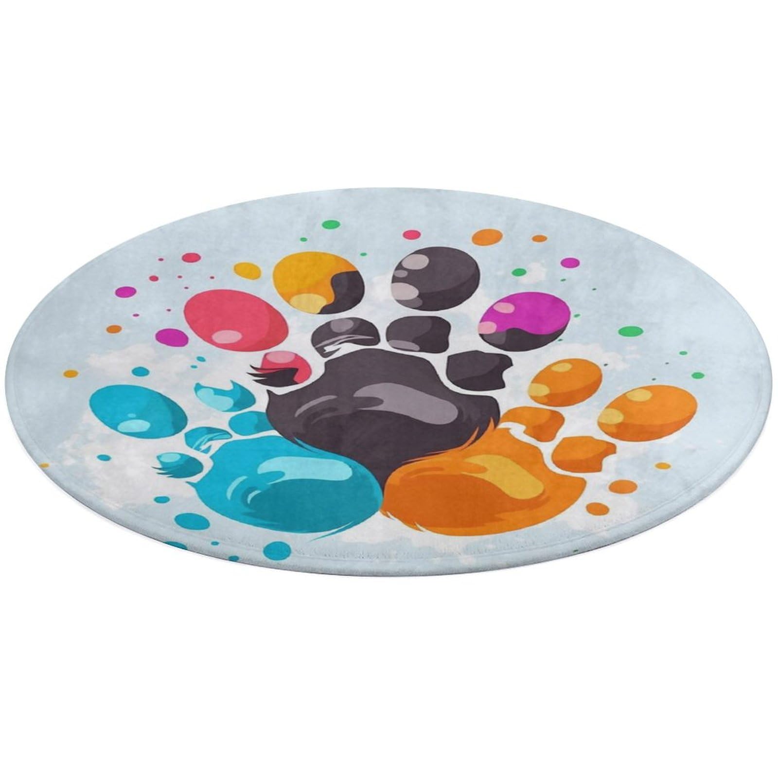 Tapis de sol rond en velours motif patte de chat coloré 90x90 cm