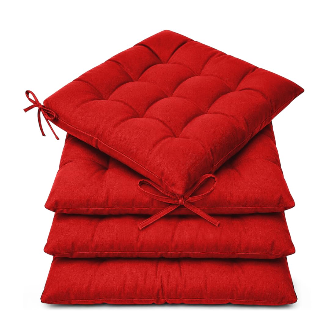 Casabella Pack of 4 Seat Pad for Dining Chair Garden Kitchen Chair Cushion With Tie On_9 Stitch_Red Indoor/Outdoor Comfortable chair pads for Kitchen seat pads 9 stitch cushions — image 1