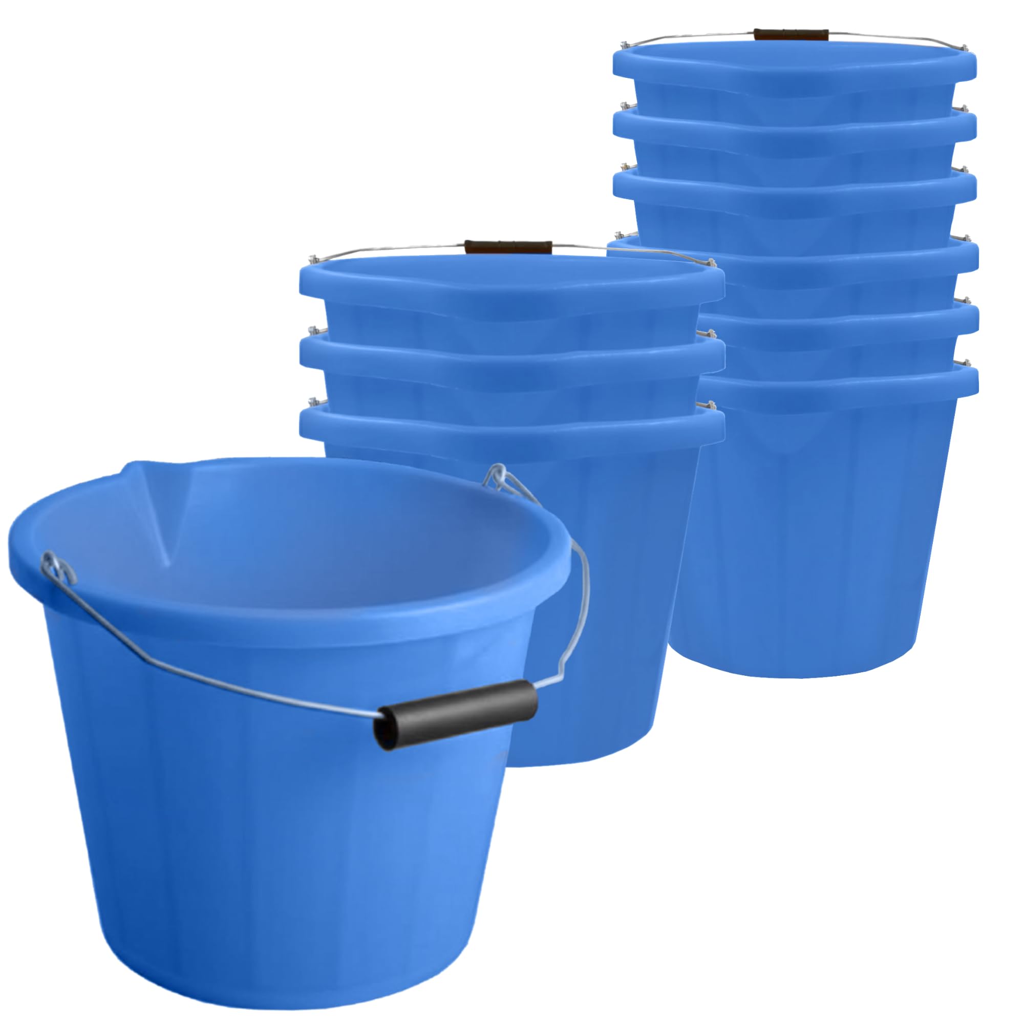 10x Blue Plastic Builders Buckets 3 Gallon 14 Litre Water Mixing Storage Strong with Handle and Spout Ideal Made in U.K.