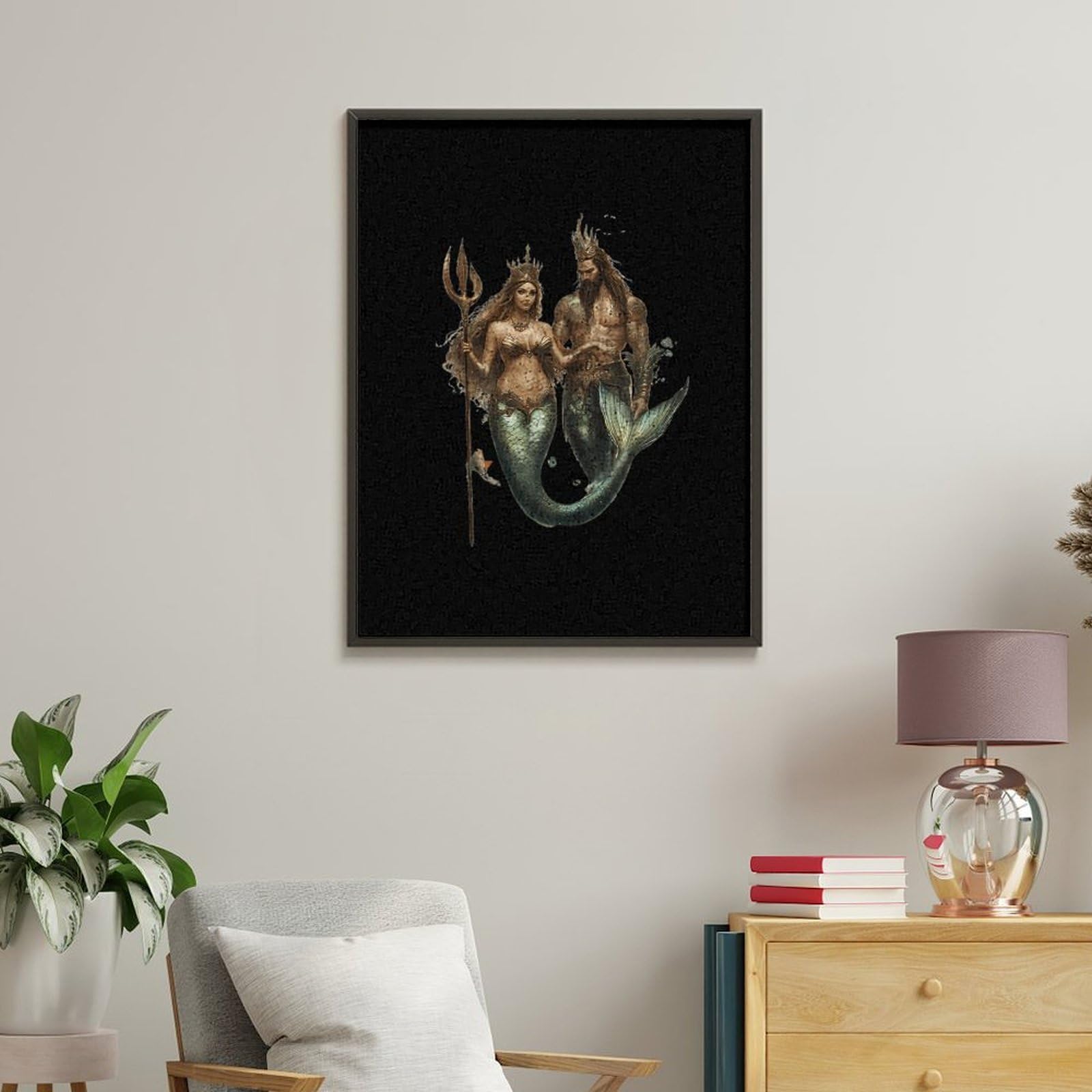 Malen nach Zahlen für Erwachsene, Motiv: Meerjungfrau, niedliche Königin und König, vertikales Baumwollgemälde, digitales Ölgemälde, Heimdekoration, Geschenk, 65 x 50 cm