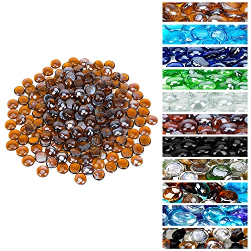 Onlyfire Flat Fire Glass Beads For Propane Fire Pit, 1/2 Inch Reflective Firepit Glass Rocks 10 Pounds Flat Marbles For Gas Fireplace And Fire Pit Table, Caramel #TOP29