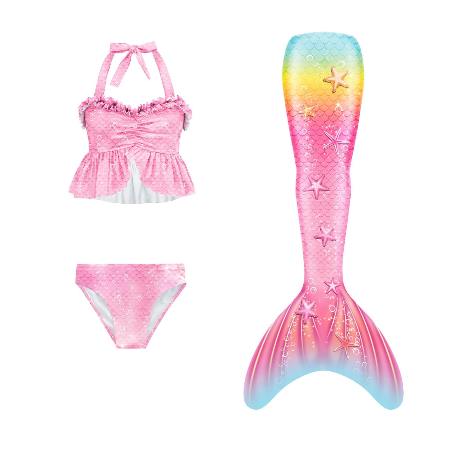 3Pcs 𝙂‭i‭r‭l‭s Sw‭imsuit 𝙈‭e‭r‭m‭a‭i‭d 𝙏‭a‭i‭l for Swimming Gradient Bikini Bathing Suit Set Cosplay Clothing Set
