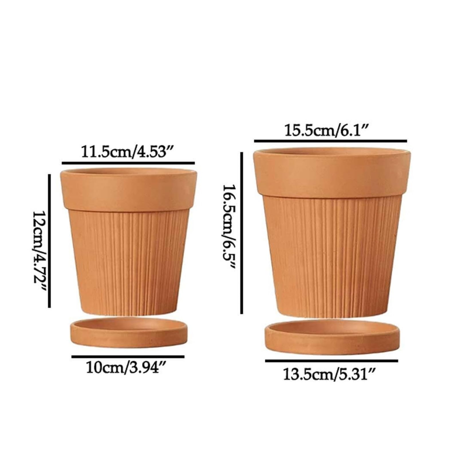 Doniczka w stylu vintage, 2 sztuki, doniczka z terakoty, doniczka na kwiaty z otworem drenażowym i spodkiem, dekoracja ogrodowa (11,5 cm)