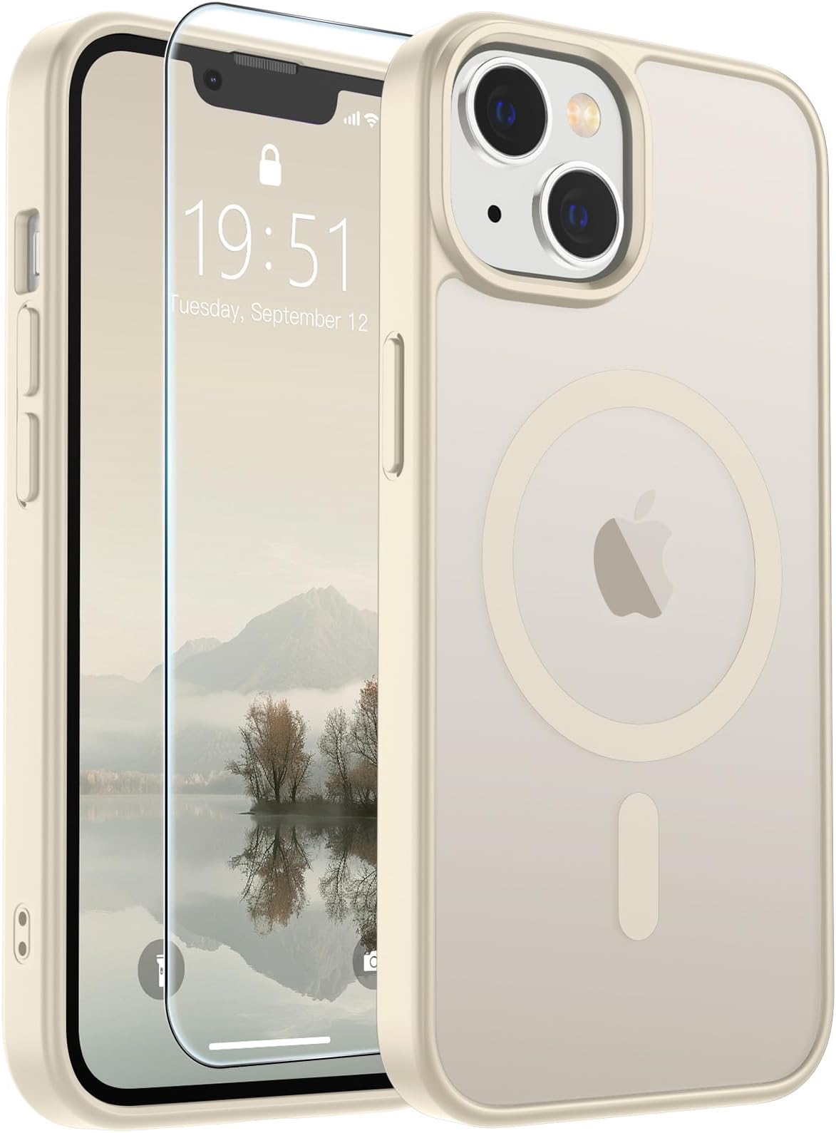 Magnetic for iPhone 15 Plus Case & iPhone 14 Plus Case(Compatible with MagSafe)(Military Grade Drop Protection) Slim Translucent Shockproof with Anti-Fingerprint Phone Case,Antique White