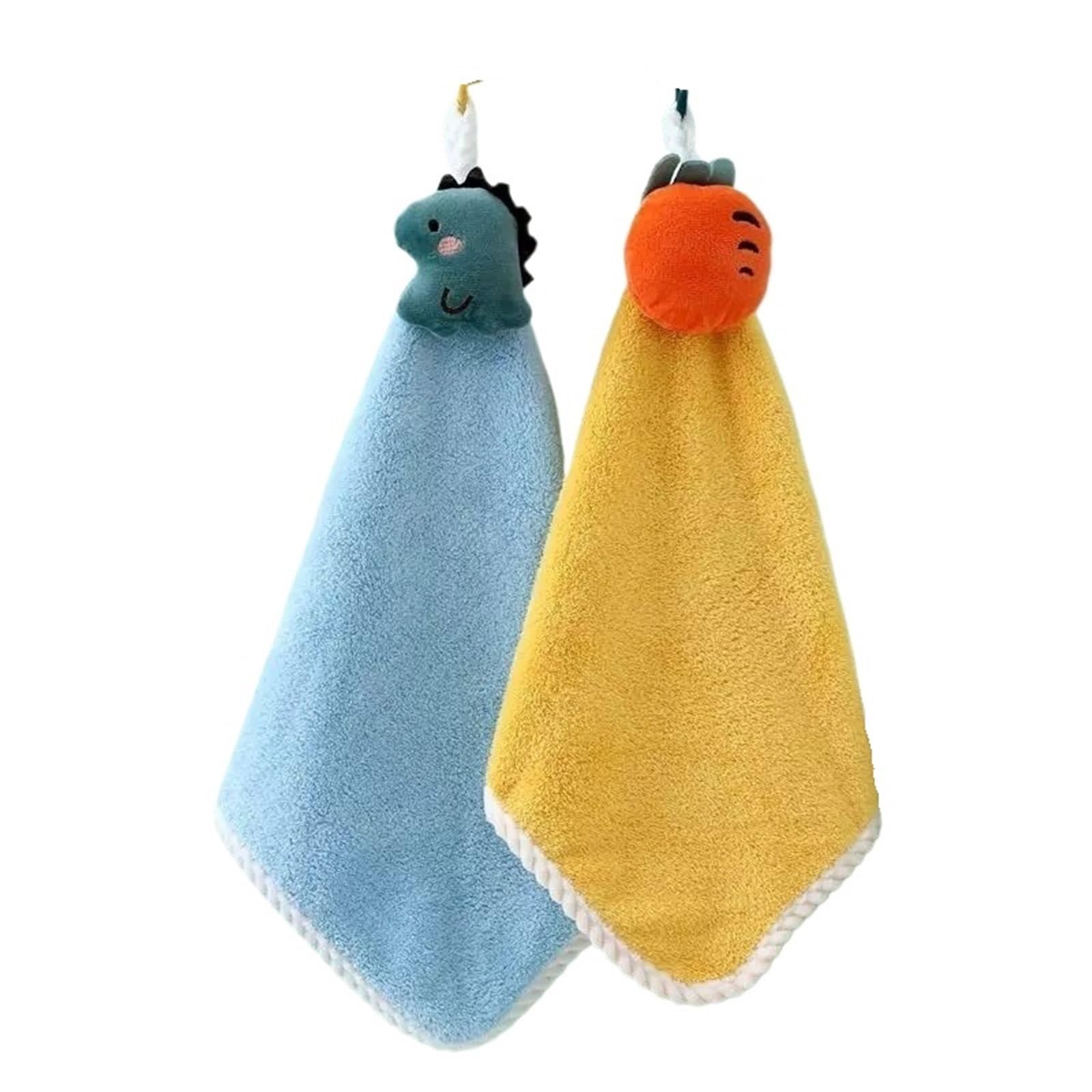 PPdingding 2pcs Cute Microfiber Hand Towels - Ultra Absorbent Bathroom Towels for Quick Drying(Dinosaurs Carrots)