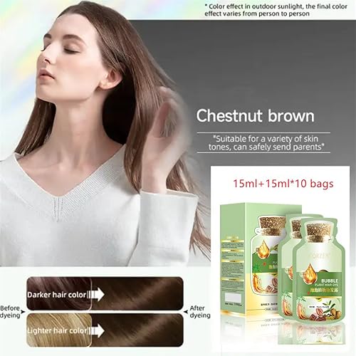 Miniatura 2 de HUANG YI - Tinte natural para el cabello vegetal, nuevo tinte botánico de burbujas para el cabello de 0.7 fl oz, 10 paquetes por caja, extracto de