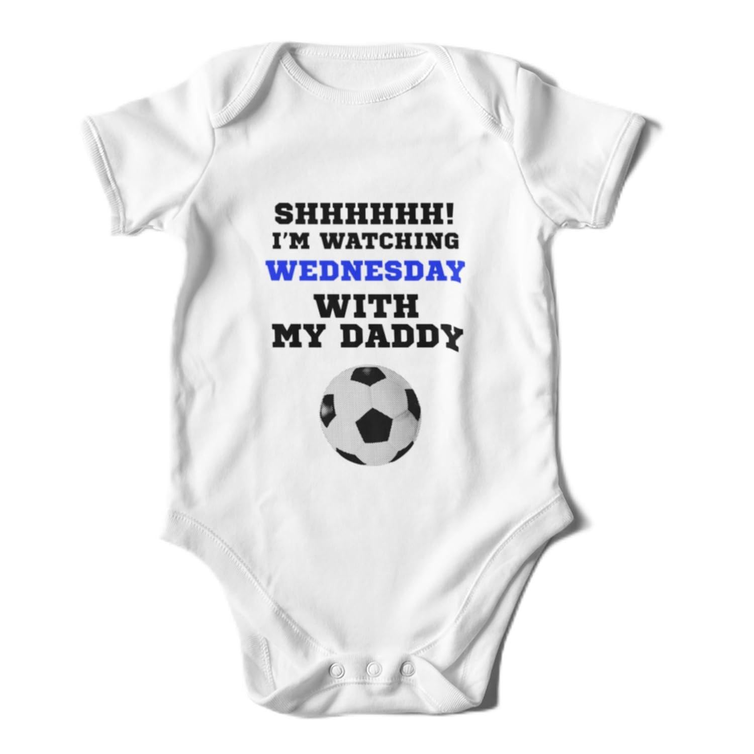 Smartypants White Watching Wednesday With My Daddy Babygrow - Sheffield Football Championship New Parents Baby Grow Romper Bodysuit Infant Vest Gift (, 6-12 Months)