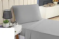 Anne House - Conjunto de Roupas de Cama SOLTEIRO 3 PEÇAS 100% Algodão 200 Fios Jogo de Lençol com Elástico Lençol e Fronha (CINZA, 3 PEÇAS)
