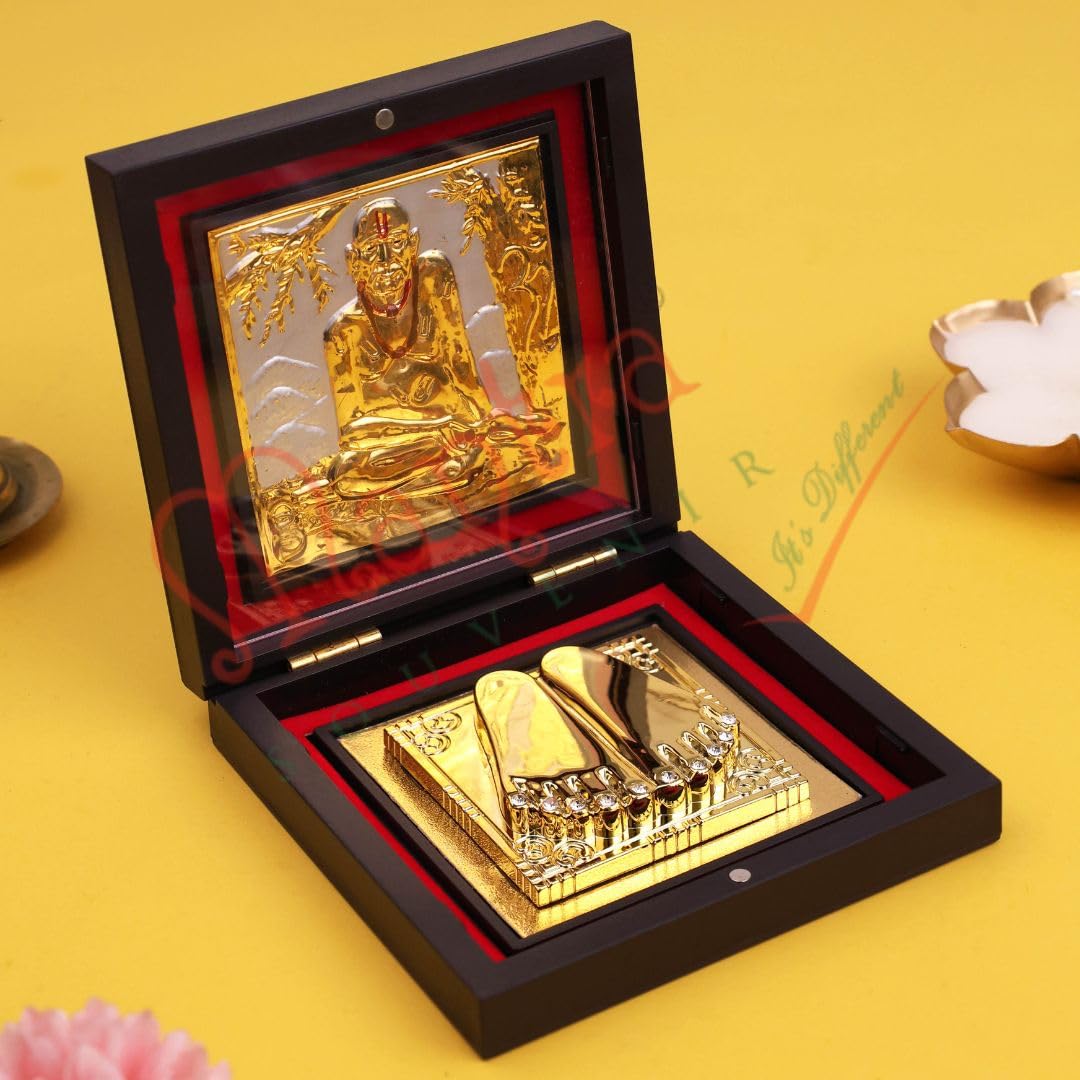 Swami Samarth 3D Charan Paduka in Gold | Swami Samarth Idol Wooden Box | Spiritual Pooja Item for Home Temple, Office, Mandir Decor | Devotional Gift for Housewarming, Vastu & Blessings-image-16