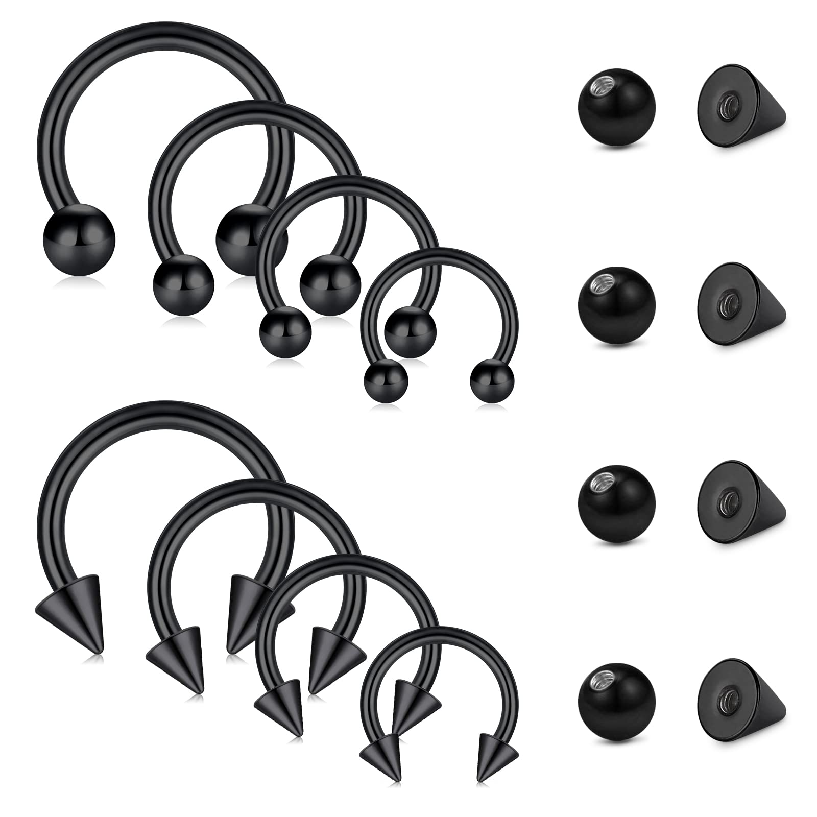 Neuspiercings, 8 stuks, 18 g, hoefijzer, septumpiercing, roestvrij
