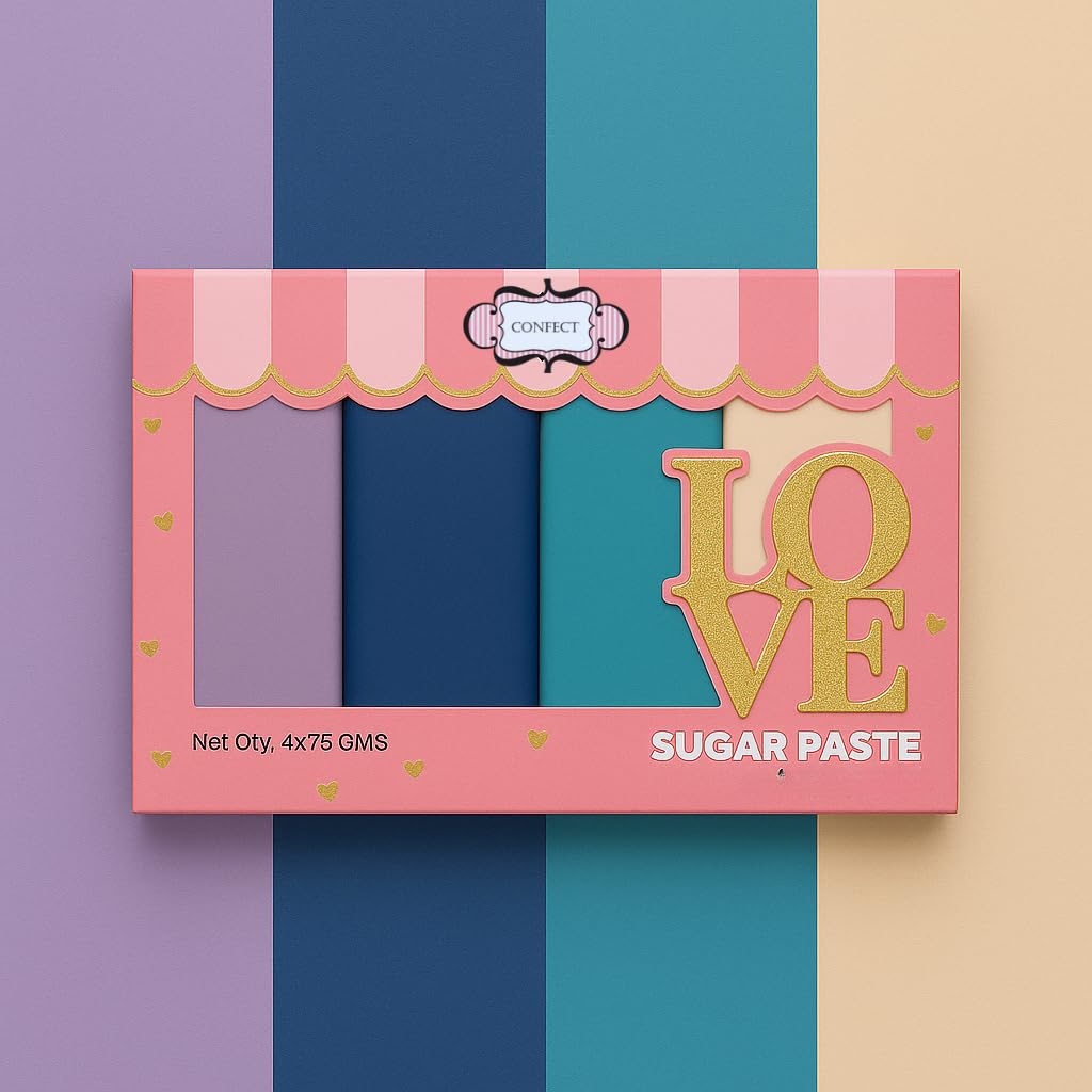 Confect Sugar Paste Multipack 15 | Pastel Edible Lavender, Navy Blue, Teal and Ivory Sugar Paste | Fondant for Cake Deco