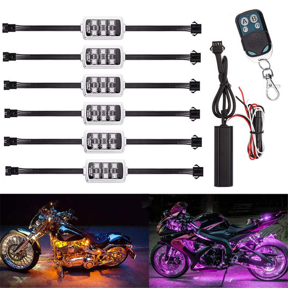 6 w 1 LED RGB 12 V pasek świetlny do podwozia atmosfera oświetlenie dekoracyjne neonowe, pilot zdalnego sterowania, do motocykla ciężarówki