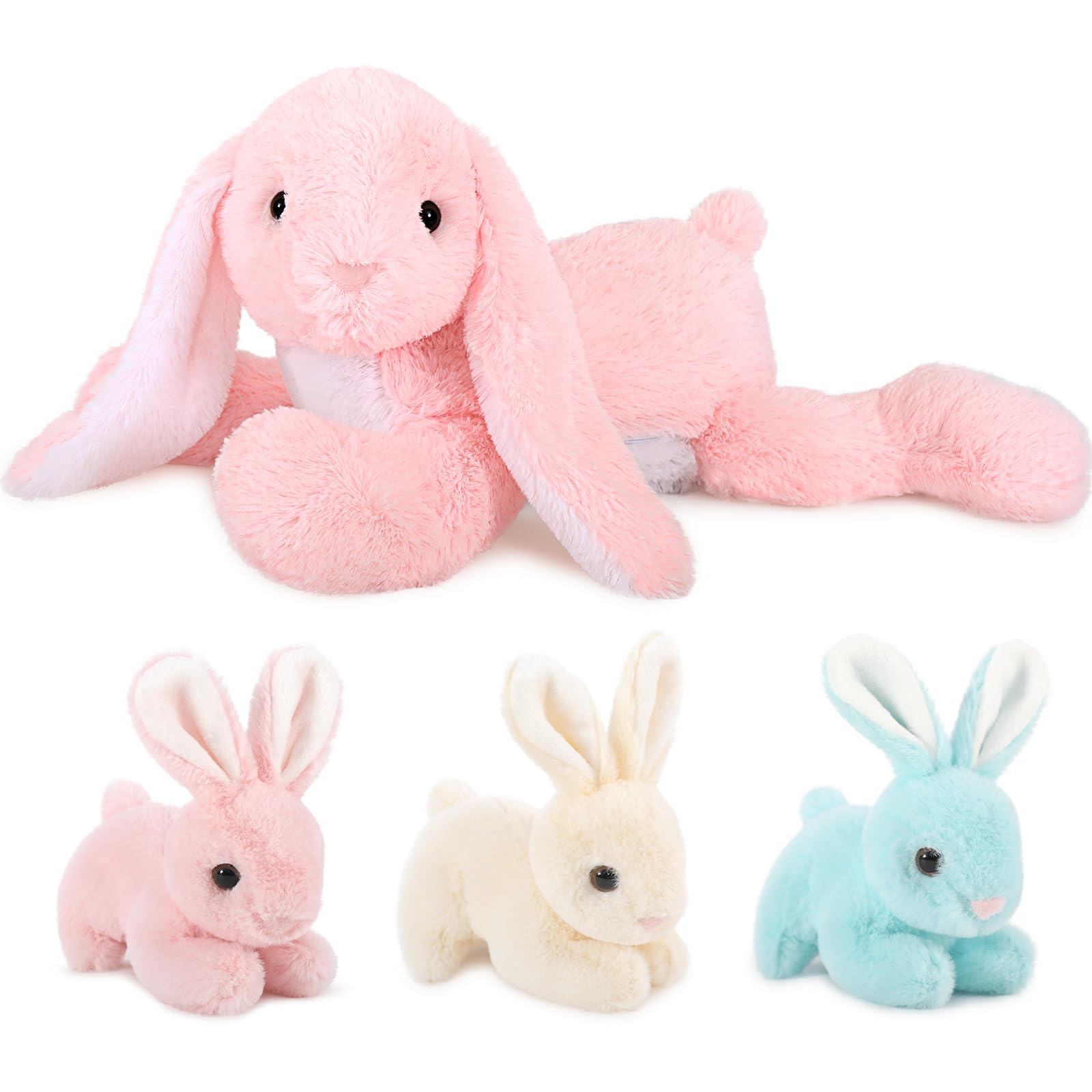 MaoGoLan4Pcs Giant Bunny Stuffed Animal with 3 Babies Inside, 24" Easter Bunny Plush Toys, Soft and Cuddly Pink Stuffed Rabbit Gift for Kids,Girls,Boys,Teens