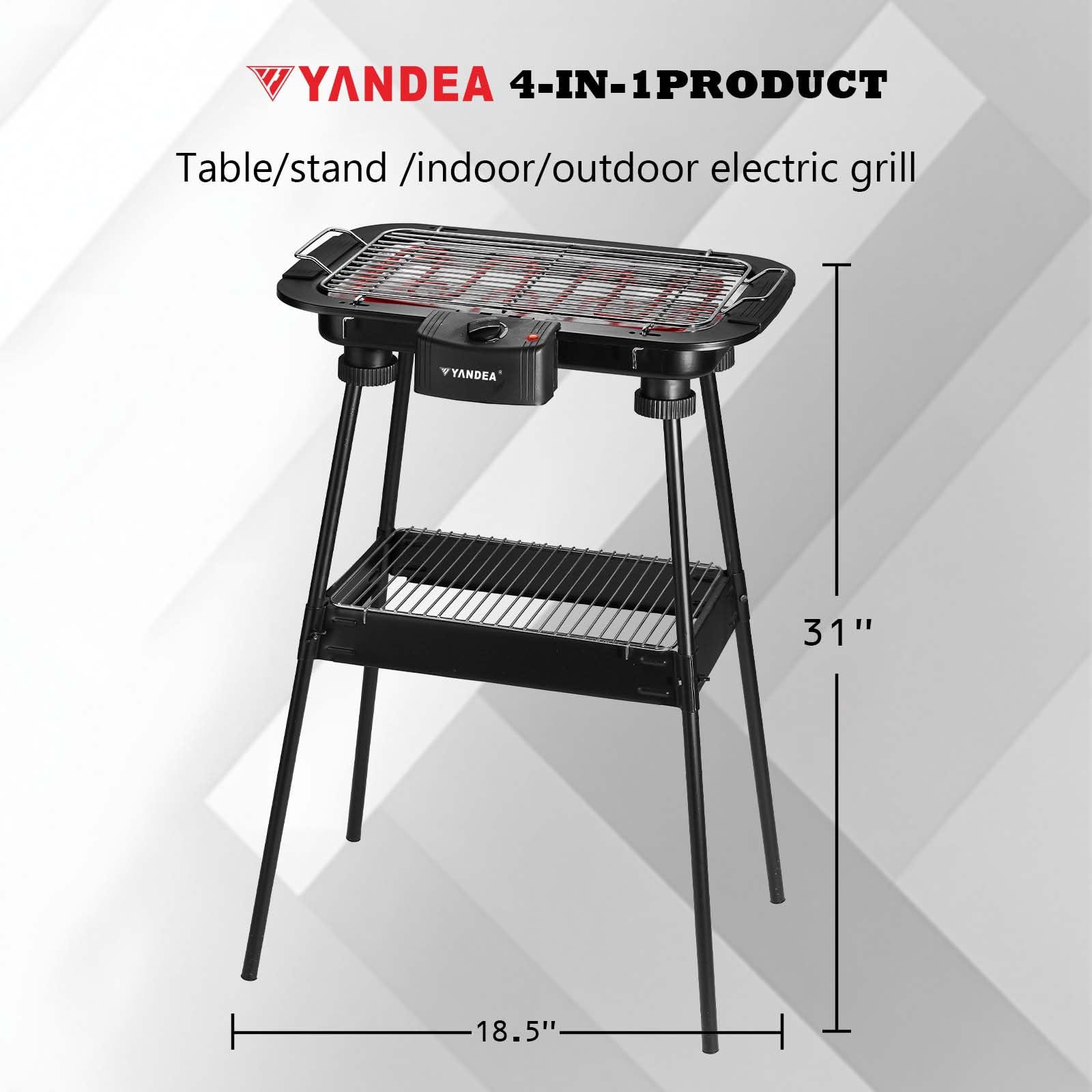 Upgrade Version-YANDEA Electric Grill 1700W Outdoor Indoor Cooking,Smokeless BBQ,Portable Removeable Stand Grill,Temperature Controal&Non Stick cooking for Family Party,Camping