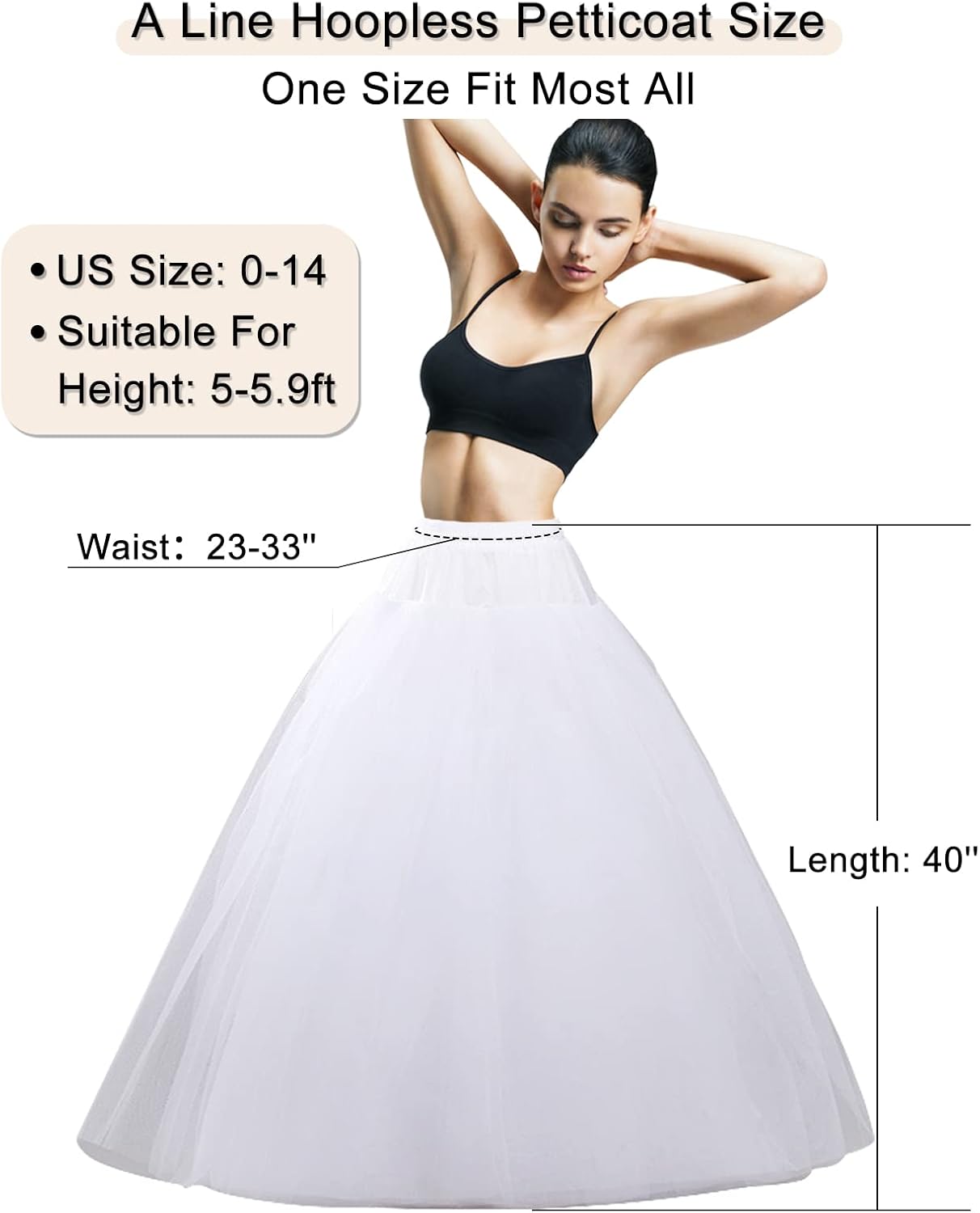 Hoopless Petticoat Crinoline Underskirt Skirt 6 Layers Floor Length Ball Gown Petticoat Underskirt Slip for Wedding Dress - Image 4