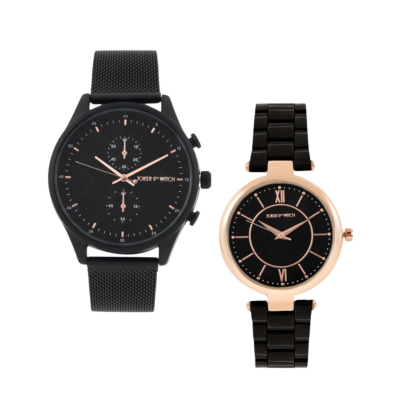 Joker & Witch Stainless Steel Camille & Gabriel Couple Analogue Watches, Black Dial, Black Band (B0BVB2H2BX) Amazon Price History, Amazon Price Tracker