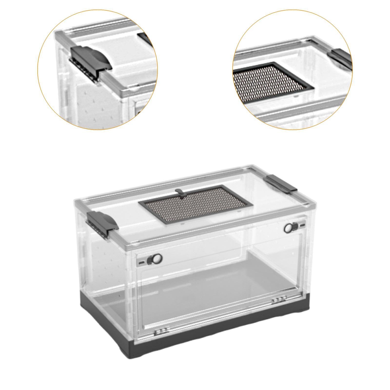 Terrario Transparente para Reptiles con Tapa Deslizante Ventilada, Hábitat Plegable con Frontal, Fabricado en Material Pet/PP, Adecuado para Uso Domés, Black L, Individual