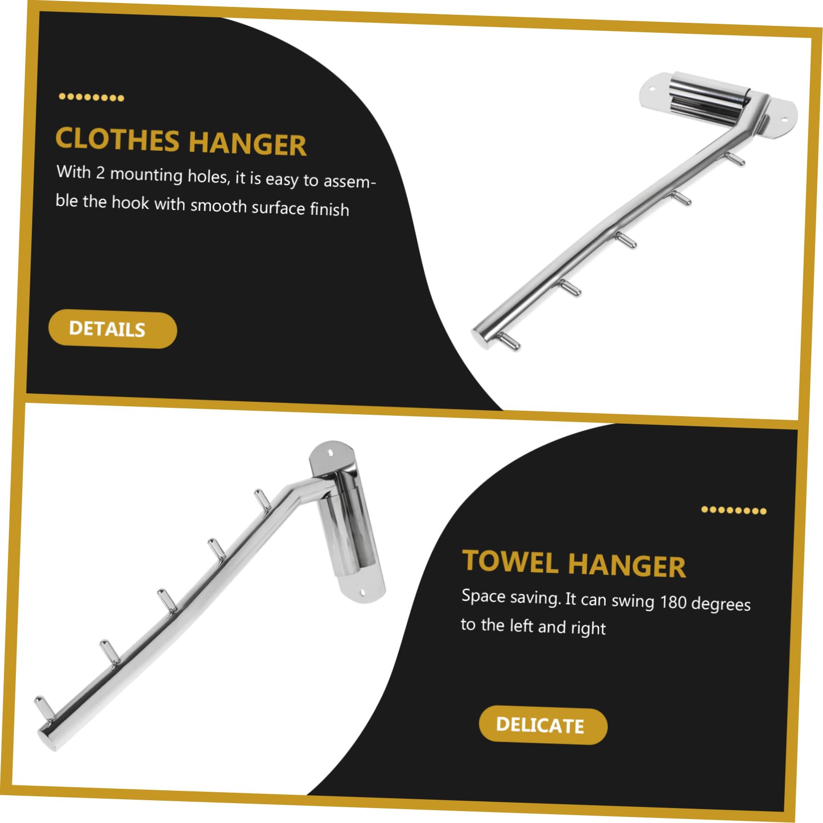 Ciieeo Elegant Wall Mounted Hooks Stainless Steel Clothing Rack Swivel Coat Hanger for Living Room Random