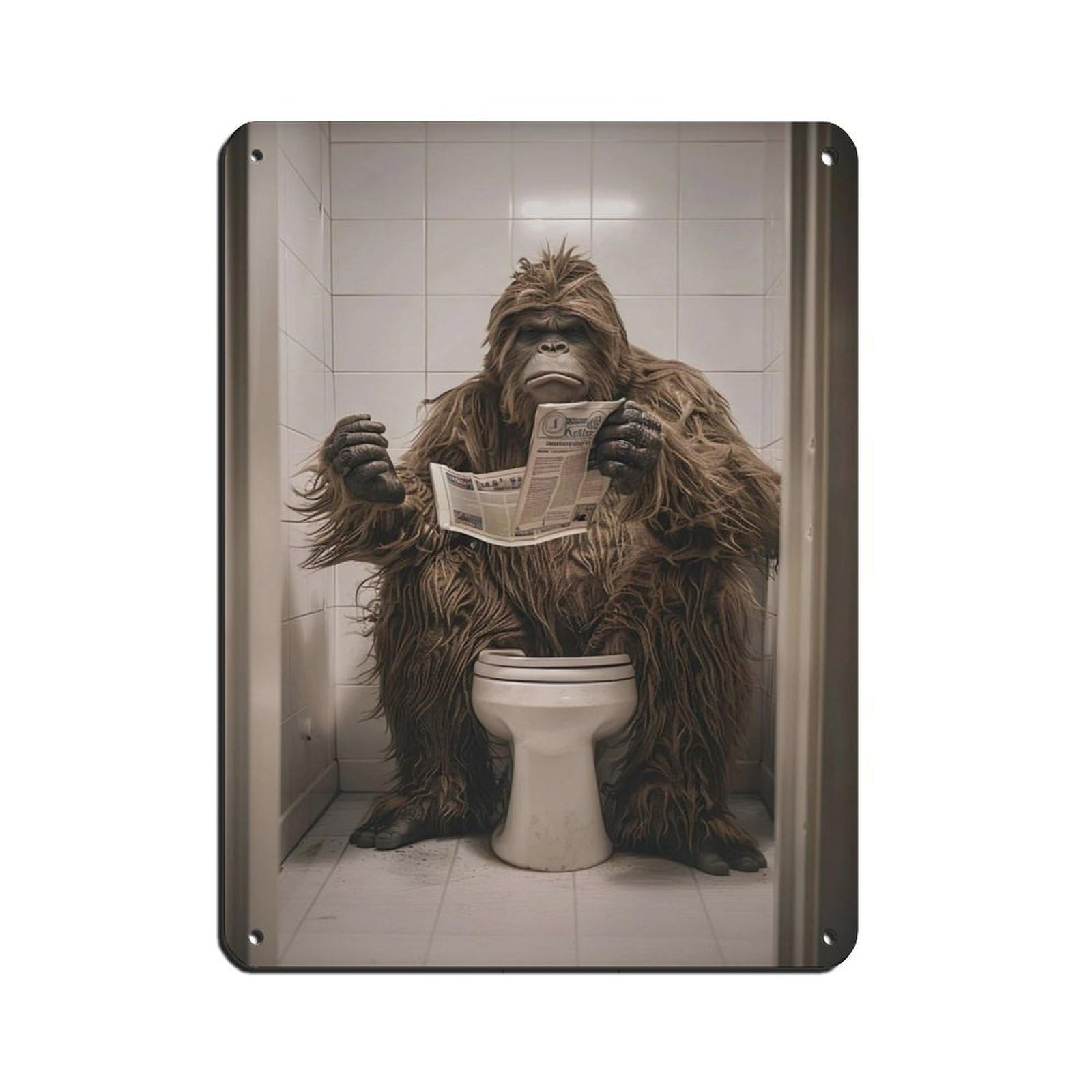 Lxwnze 30L X 40W Cm Sasquatch Sitting On The Toilet Reading A Newspaper (5) Tin Sign Vintage Metal Pub Club Cafe Bar Home Wall Art Decoration Poster Retro 12X16inch(30X40cm)