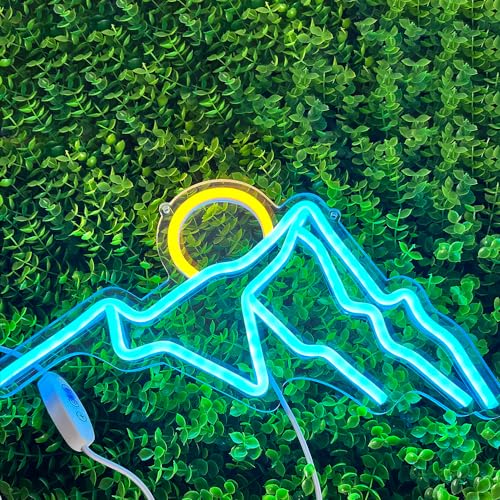 Image of Ulalaza LED Decorative Lights USB Mountains Sunrise Sunset Led Neon Signs Home Decoration Wall Art Holiday Gift Brightness Adjustable 13.4''x6.7''