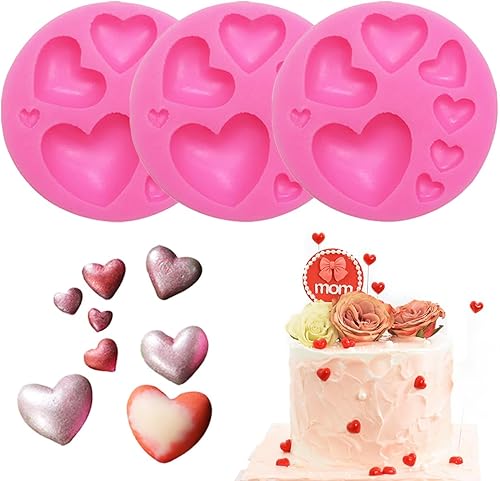 Heogacinlia Moldes de silicona con forma de corazón, 3 piezas de moldes de silicona de tamaño mixto, diferentes tamaños, molde de chocolate con