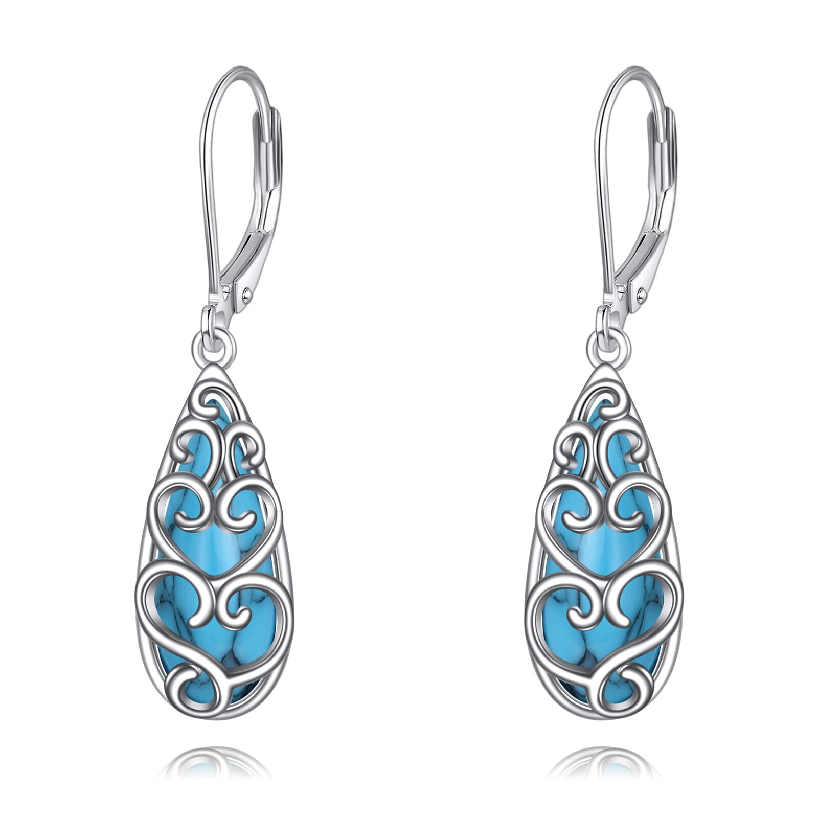 POPLYKE Teardrop Orecchini turchesi in argento Sterling 925 per