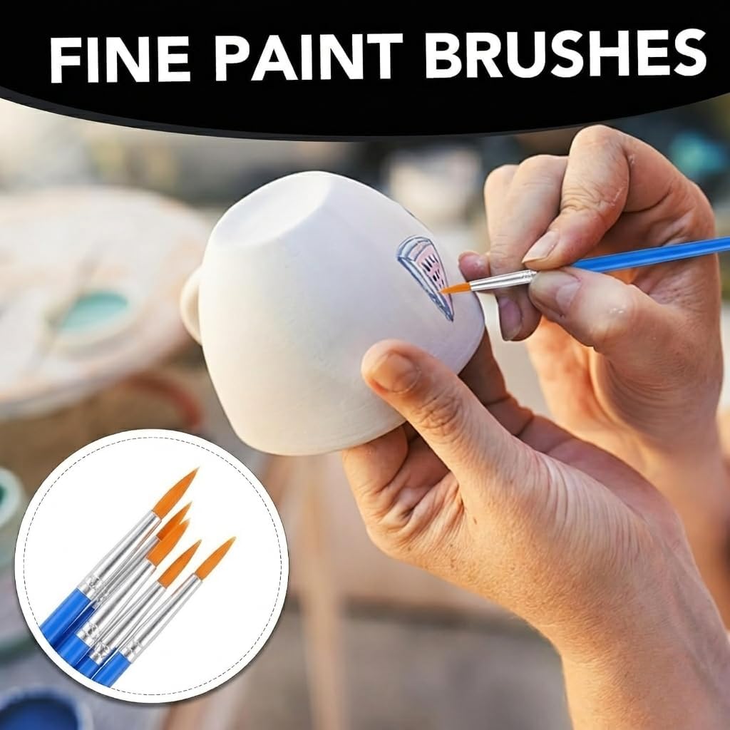 60Pcs Nylon Paint Brushes Set, Professional Artist Brushes for Acrylic Oil Watercolor, Flat and Round Tip for Canvas Rock and Face Painting, Blue